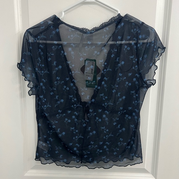 Simons Twik Black and Blue Tie Front Chemise with Flutter Sleeves - Picture 3 of 5